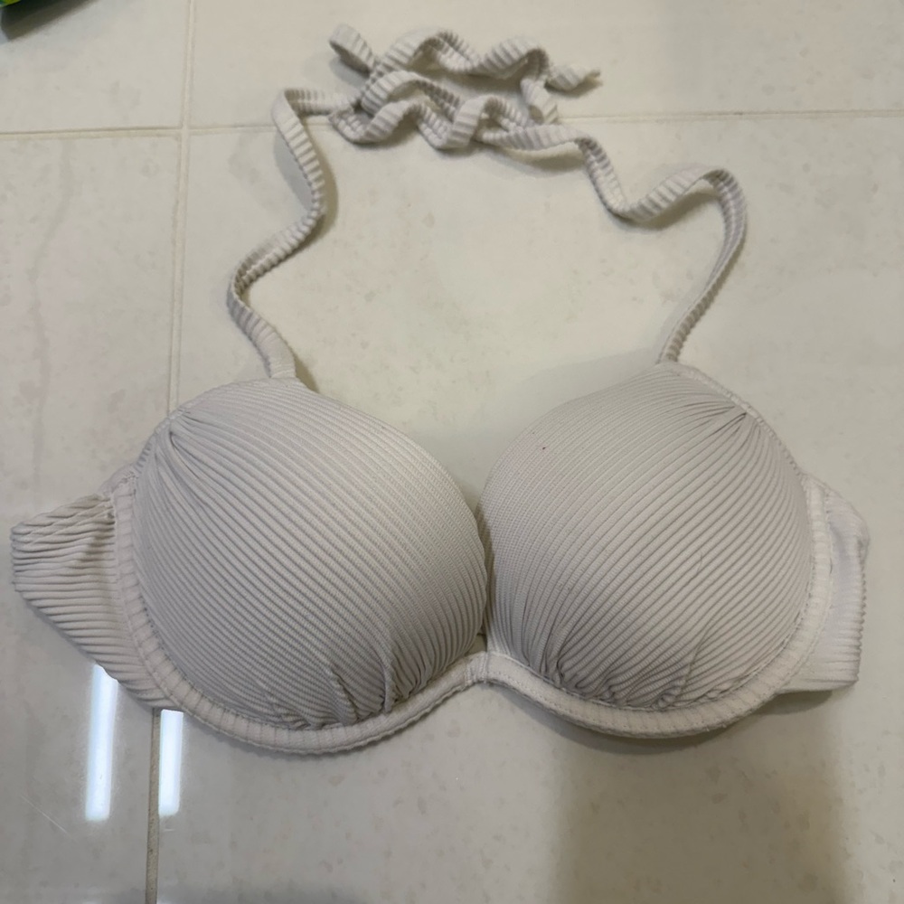 H&M Ribbed White Halter Bikini Top